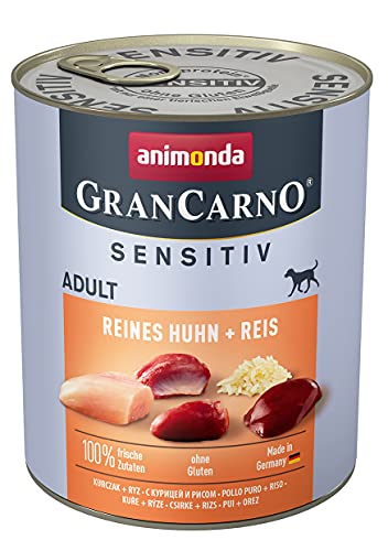 animonda GranCarno Adult Sensitiv Hundefutter Nassfutter für ausgewachsene Hunde Reines Huhn Reis 6 x 800 g