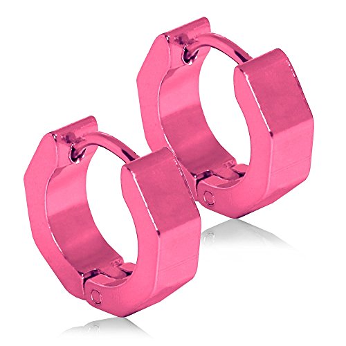 Tumundo 1 Paar Creolen Creole aus Edelstahl Klappcreolen Eckig Ohrstecker Ohrringe Huggie Variante rosa