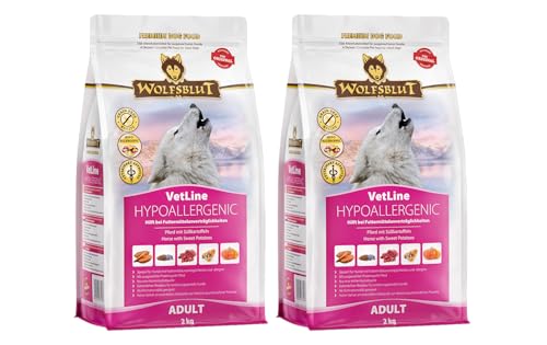 Wolfsblut VetLine Hypoallergenic Pferd 2 x 2kg Trockenfutter Diät-Alleinfuttermittel für Hunde mit Futtermittelunverträglichkeiten getreidefrei mit Pferd Süßkartoffel