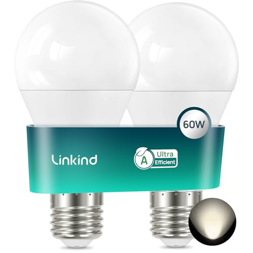 Linkind LED E27 Edison Lampe 3 8W 60W A-Label 4000K Neutralweiß 806Lm A60 Glühbirne von 220 Ultra-effiziente E27 Birne 50 000 Std. Lebensdauer Matt 2 Stück