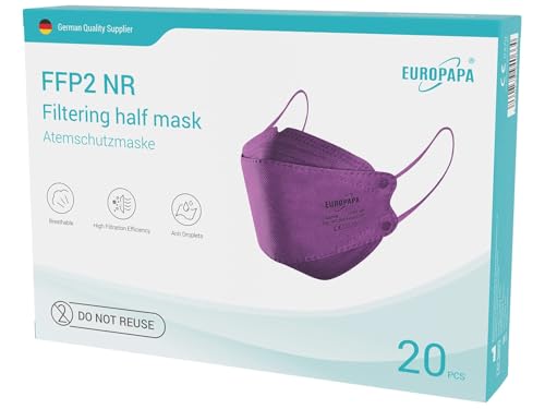 EUROPAPA 40x FFP2 Fisch-Form Lila Masken Atemschutzmaske Staubschutzmasken hygienisch einzelverpackt Stelle zertifiziert EN149 Mundschutzmaske EU2016 425
