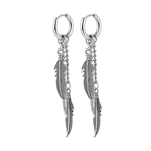 1 Paar Edelstahl Ohrringe für Mann Frau Feder Kreuz Anhänger lange Quaste Unisex Creolen Punk Gothic Piercing Schmuck Nizza verarbeitet