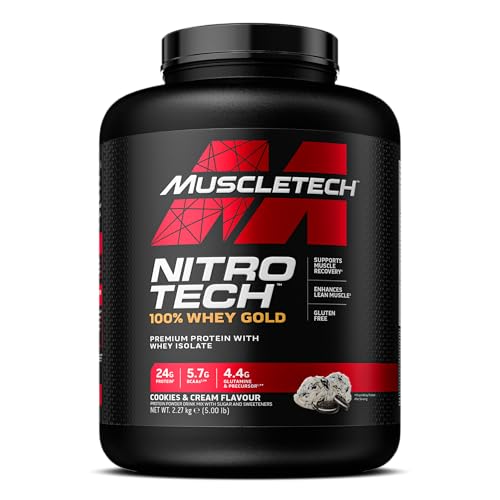 MuscleTech NitroTech 100% Whey Gold Protein Pulver Whey Isolate Proteinpulver Peptides Proteinpulver für Männer und Frauen 5.5g BCAA 71 Servings 2.27kg Cookies Cream