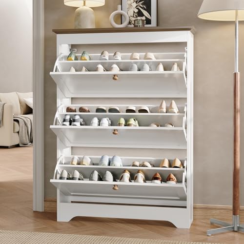 Easexcy Schuhschrank mit 3 Klappen Schuhregal Kleiner für den Eingangsbereich Schuhschrank mit großem Fassungsvermögen 87 x 26 x 120 cm
