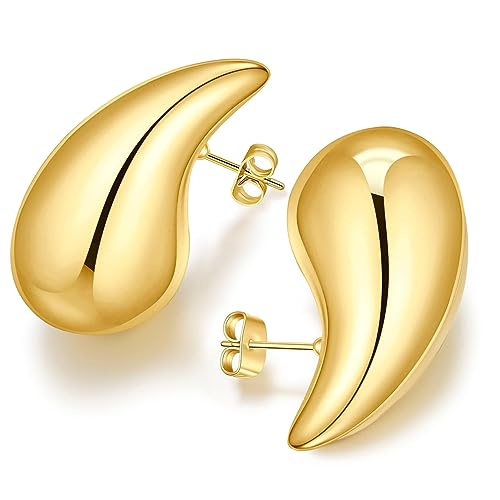 Bottega 18k Dupes Ohrringe Gold Chunky Goldene Waterdrop Earrings for Women Hypoallergene Tropfen Creolen Vergoldete Schmuck für Frauen Mädchen Damen Geschenke