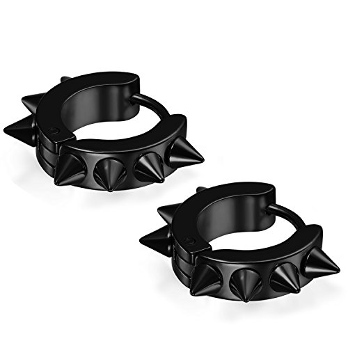 Flongo Ohrringe Edelstahl Creolen Gestüt Stecker Ohrringe Ohrstecker Ohrhänger Fake Tunnel Fake Plug Schwarz Spitze Nieten Ahle Taper Punk Rock Hip-Hop Herren Damen