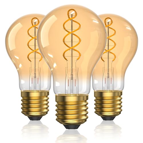 Bonlux Beleuchtung E27 LED Glühbirne 4W 2000K Warmweiss - Dekorative Vintage Lampe Energiesparlampe Filament A60 Bernstein Glas für Caf Bar Wohnzimmer Schlafzimmer Nicht Dimmbar 3er Pack