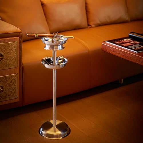 Standaschenbecher Edelstahl Metall Aschenbecher für draußen freistehend Rutschfestem Boden für Draussen und Innen Raucherbereiche Restaurant Silver