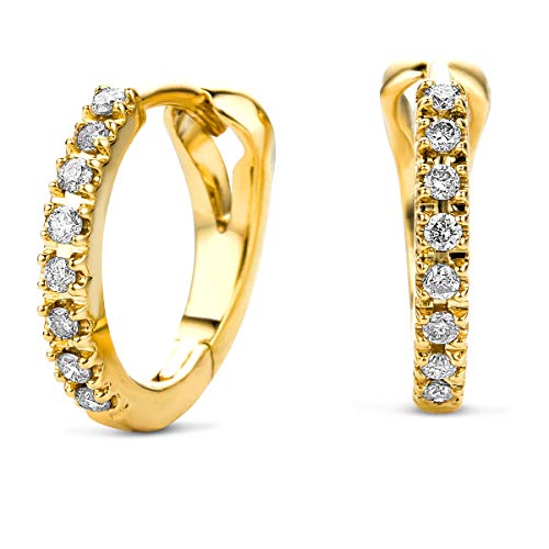 Miore Creolen mit Diamanten 0.11 Ct in 14 Karat Gelbgold 585 Ohrringe Echtgold hängend mit Klappbügel für Damen Diamantcreolen in hochwertiger Schmuckschachtel zum Verschenken
