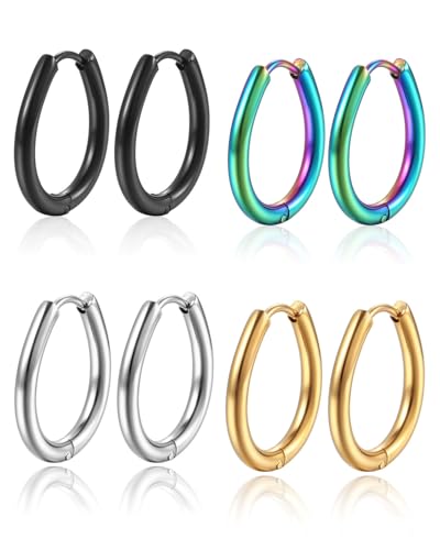 ZAMXHUG Oval   4 pcs Kleine für Herren Chirurgenstahl Knorpel Huggie Snug Lobe Nase Lippen Helix Piercing Schmuck Winzige Hoop Hinged Schläferohrringe