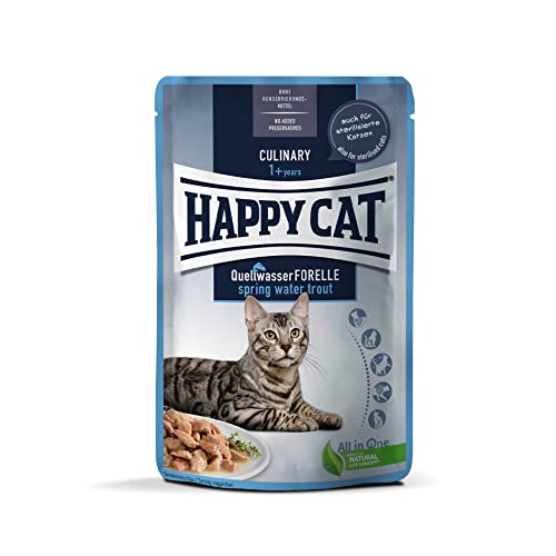 Happy Cat 70620 - Culinary Meat in Sauce Quellwasser Forelle - Nassfutter für ausgewachsene Katzen Kater - 85g Pouch