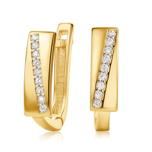 14 Karat 585 Gold Ohrringe Hochglanz Creolen mit Zirkonia Steinen - ESG0500