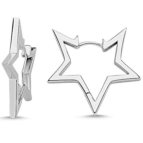 Vinani Damen Ohrringe 925 Silber - Klapp-Creolen Stern glÃ¤nzend - aus 925 Sterling Silber fÃ¼r Frauen - 2CSR