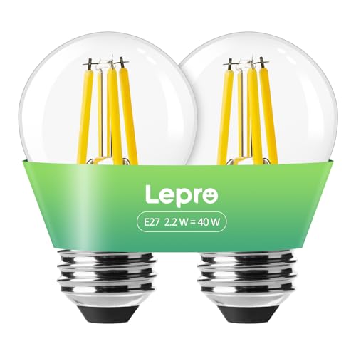 Lepro Energieklasse A E27 LED Warmweiss 2.2W 470 Lumen Glühbirne E27 Nicht Dimmbar G45 Led Birne 2700 Kelvin Warmweiß 300 Abstrahlwinkel Energiesparlampe ersetzt 40W Leuchtmittel 2 Stück