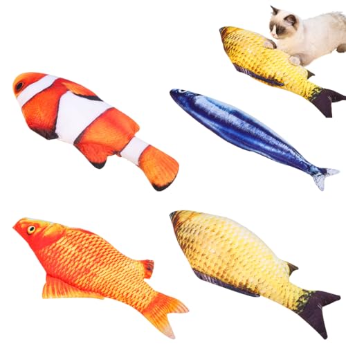 4 Stück 18CM Plüsch Fischspielzeug Kissen Interaktive für Haustiere