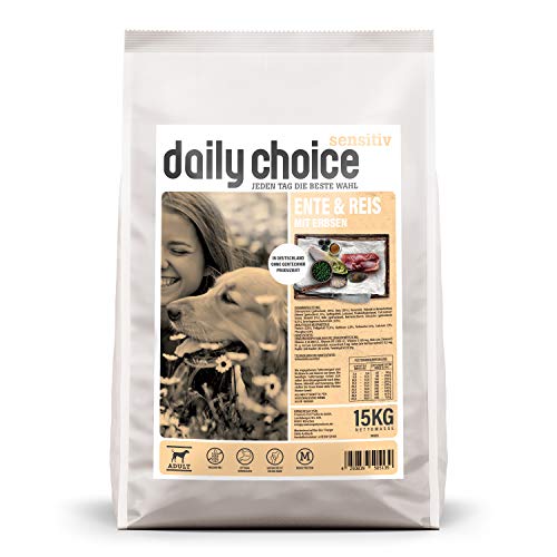 daily choice sensitiv   15kg   Trockenfutter für Hunde   Ente Reis Erbsen   Monoprotein weizenfrei   Für ernährungssensible Hunde geeignet   Chicorr e Grünlippmuschel