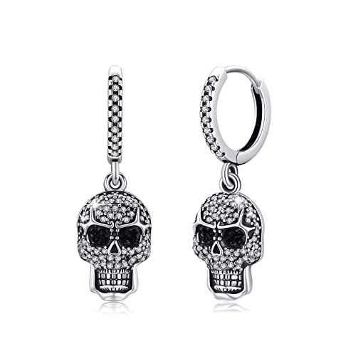 OHAYOO Totenkopf Ohrringe Damen 925 Sterling Silber Totenkopf Creolen Ohrring Herren Gothic Ohrringe Halloween Schmuck Totenkopf Geschenke Für Damen Herren