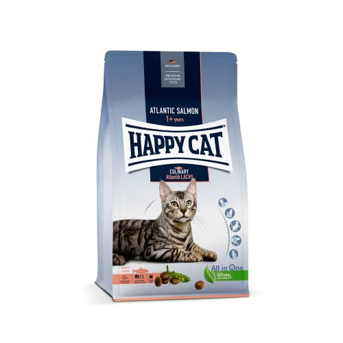 Happy Cat 70552 - Culinary Adult Atlantik Lachs - Katzen-Trockenfutter für ausgewachsene Katzen und Kater - 300 g Inhalt
