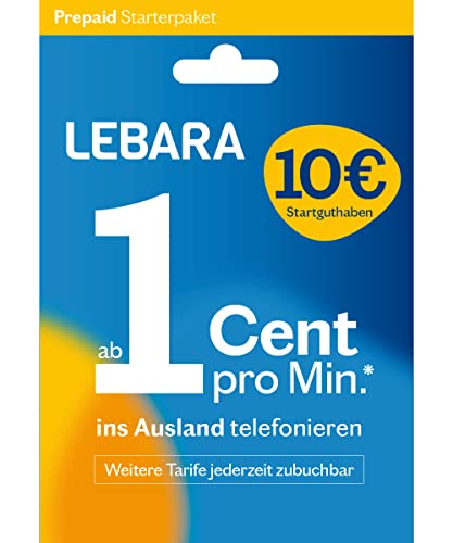 Lebara Prepaid SIM-Karte mit 10 Startguthaben ohne Vertrag ab 1 Cent pro Min. ins Ausland telefonieren