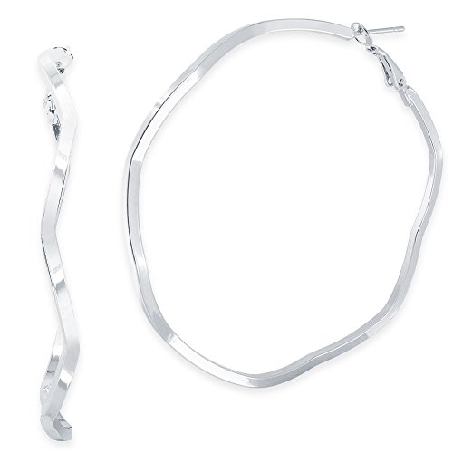 Soul-Cats 1 Paar Creolen Zickzack gebogen Hoops Ohrringe silbern Größe 7 cm