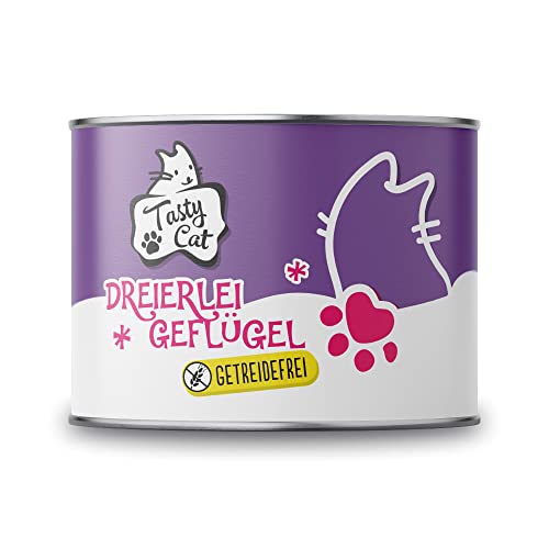 Tasty Cat Nassfutter für Katzen Dreierlei Geflügel 6 x 200g. getreidefrei zuckerfrei