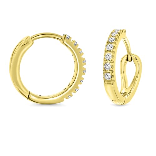 MIORE Schmuck Ohrringe Gold 585 14 Kt Gelbgold Creolen mit Diamanten 0.09 Ct goldene Creolen Damen runde Hoops Ohrringe Damen Ohrschmuck