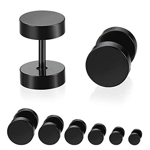 NACAIKJ 6 Paar Schwarz Fake Plugs 5 10mm Tunnel Fakeplug für Männer Jungen Ohrschmuck Nickelfrei