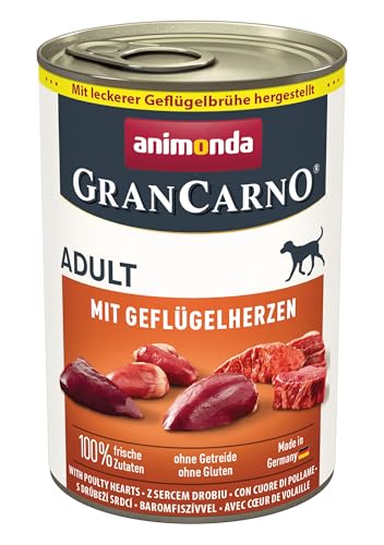 Geflügelherzen 6x 400g getreidefreies Hundenassfutter Zucker für ausgewachsene fleischigen Zutaten