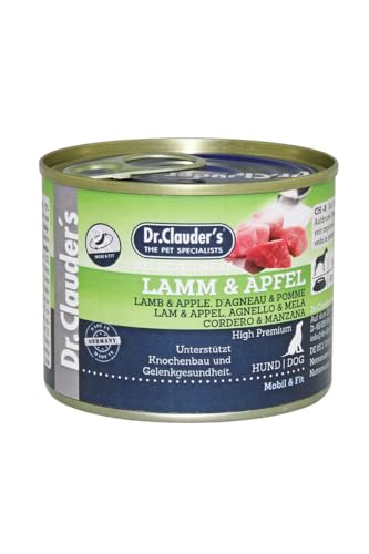 DR.CLAUDER S - Selected Meat Prebiotic Nassfutter in Lebensmittelqualität mit Inulin für eine gesunde Darmflora bei ausgewachsenen Hunden. Alleinfutter in der Dose 200g Lamm Apfel