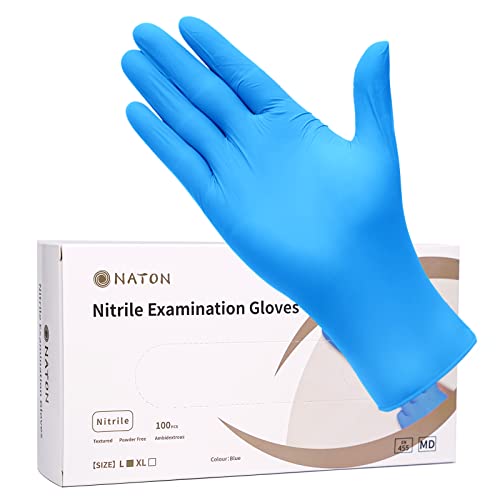 NATON Nitril Einweghandschuhe XL 100 Stück Box Einmalhandschuhe Blaue Nitrilhandschuhe Puderfrei Ohne Latex Unsteril Latexfrei Handschuhe Einweg Latexhandschuhe Disposible Glove