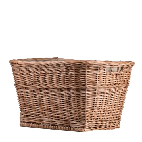 e-wicker24 Alles aus Weide Wäschekorb aus Weide Puff retro Wäschekorb Vintage Stil weißer Korb mit einem Stoff besetzt Kaminkorb Holzkorb Spielzeugbehälter Natur
