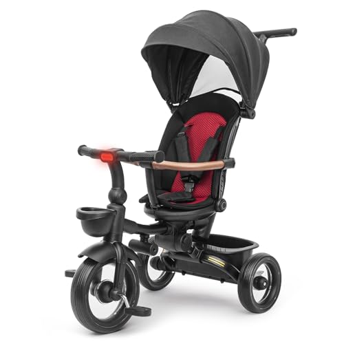 UBRAVOO Baby Dreirad 7-in-1 Klappdreirad für Kinder ab 6 Monaten bis 5 Jahr Scheinwerfer Bremspedal Erweitertes Verdeck Abnehmbares Geländer Geländegängiger Kinderwagen mit Lauf Lenkfunktion