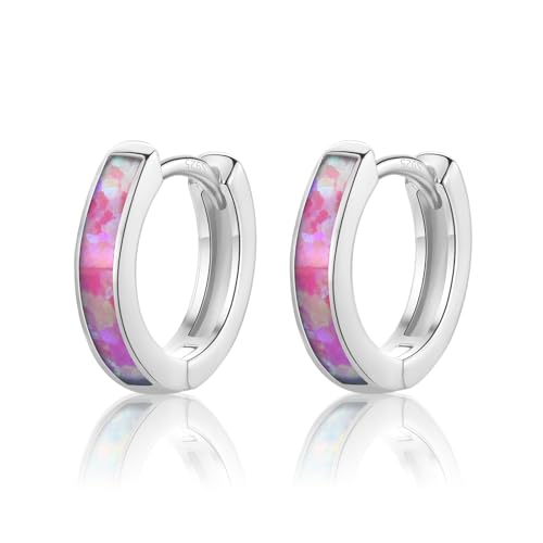 CERSLIMO Opal Ohrringe Pink Opal Creolen Silber 925 Rosa Schmuck Geschenke für Damen Frauen Mädchen