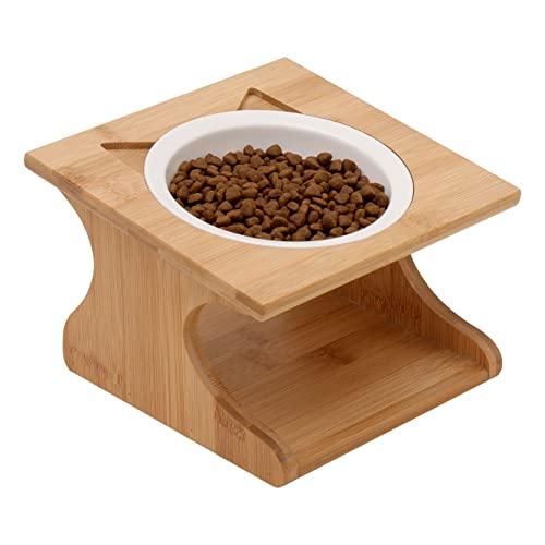 Limmby - Ergonomischer Futternapf aus Keramik mit Bambusgestell für Katzen Erhöhter Fressnapf mit 250ml Volumen