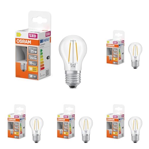 Osram LED-Lampe Star Globe P25 Filament 2700 K warmweiß 1 8 W E27 klar 250 lm für Tischleuchten Dekoleuchten Akzentlicht 15.000h Packung mit 5