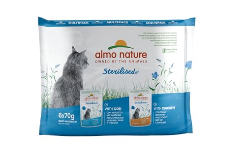 almo nature Multipack Holistic Anti Hairball 3 x mit Kabeljau - 3 x Mit Huhn. Alleinfutter für Erwachsene Katzen Nassfutter 6er Pack 6x70g