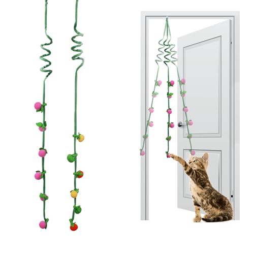 Meowoou 2 Stück Katzenspielzeug Ultra-federnde Katzenangel mit Katzenminze und Glöckchen Flexibles federndes Hängespielzeug mit beschädigungsfreiem Haken Interaktives Spielzeug für Kätzchen