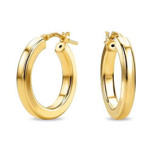MIORE Gold- und Silberohrringe 925 Silber 18K Vergoldet 20mm Runde Hoops 9K Gelbgold 15mm Creolen Damen Handgefertigt in Italien