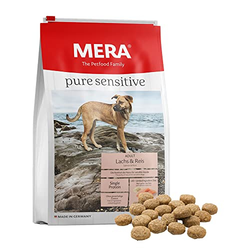 MERA pure sensitive Lachs Reis Hundefutter trocken für sensible Hunde Trockenfutter aus Lachs und Reis Futter für ausgewachsenen Hund ohne Weizen und Zucker 4 kg