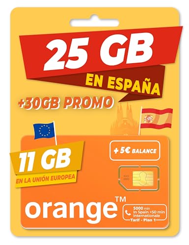 Orange Spain - 20GB Prepaid SIM Karte in Spanien 5 Kredit 50 Minuten nach Deutschland telefonieren 5.000 Minuten für Anrufe in Spanien Freischaltung nur unter www marcopolomobile com