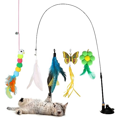 RICHDMI 5 Stück Cat Toys Katzenspielzeug Katzenangel Interaktives Katzenspielzeug Katzenangel Saugnapf Katzenspielzeug Set Katzenspielzeug Angel Katzenspielzeug Set für Kätzchen und Katzen