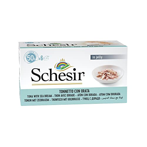 Schesir Cat Jelly Thunfisch mit Goldbrasse Katzenfutter nass in Gelee 1 x 6 Dosen x 50 g