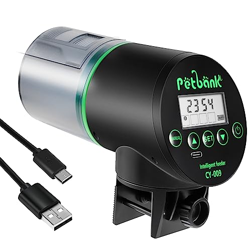 Petbank Futterautomat Aquarium Fischfutterautomat Automatischer Fischfutterspender USB Ladekabel Fisch Futterautomaten für Aquarium Fischtank Schwarz