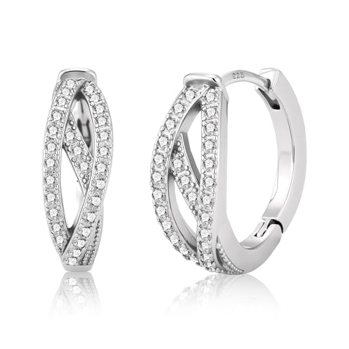 ALEXCRAFT Ohrringe Creolen Silber 925 Damen Creolen Silber 925 mit Zirkonia Klein Ohrringe Klein Huggie Schlafen Knorpel Ohrring für Damen Mädchen