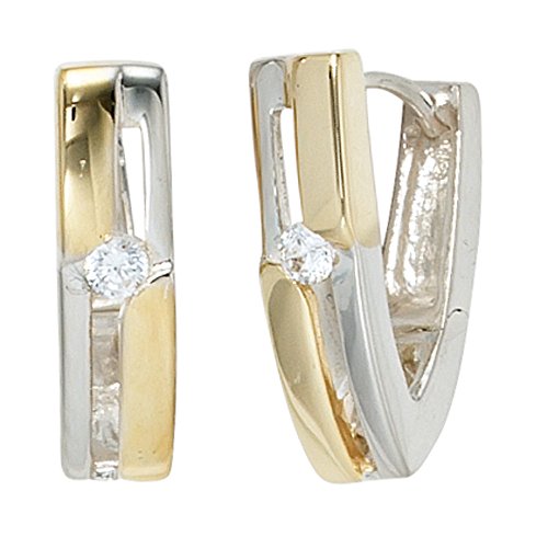 Jobo Damen-Creolen spitz aus 925 Sterling Silber Bicolor vergoldet mit Zirkonia