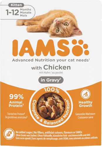 Iams Delights Kitten Huhn in Sauce Probiergröße Nassfutter für Junge Kätzchen bis 12 Monate Einzelbeutel 1 x 85 g