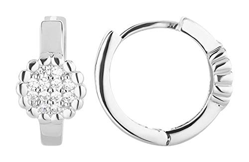 Ardeo Aurum Damen Ohrringe-Creolen aus 333 Gold Weißgold mit Zirkonia im Rund-Schliff Klapp-Creolen