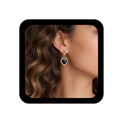 Inilbran Onyx Herz Tropfen Ohrringe Schwarze Edelstein Herzen Ohrhänger Strass Herzen Creolen Glänzender Cz Herz Ohrstecker Für Frauen