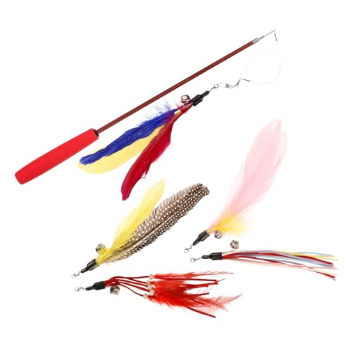 Alasum 6 Stück Katzenspielzeug mit Einziehbaren Federn Langlebiger Katzen Teaser aus Kunststoff Interaktives Federwedel Spielzeug für Katzen und Kätzchen Fördert Zufällige Farbe