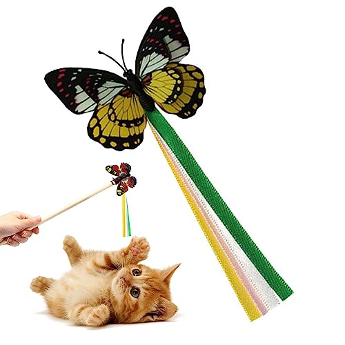 Yajexun Schmetterlings-Katzenstab-Spielzeug-Ersatz Flutter Butterfly Chaser Katzenspielzeug Stick Teaser Zauberstab Ersatz - Ersatz-Flatter-Schmetterlingsjäger realistisch und unterhaltsam